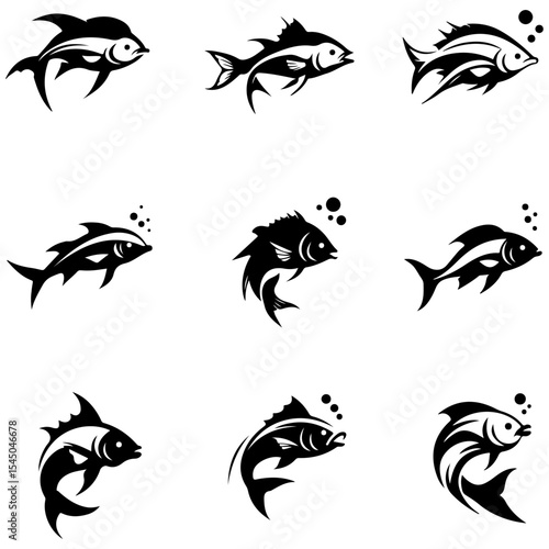 This vector collection showcases the incredible diversity of caudal fin, or tail, designs found across many fish species