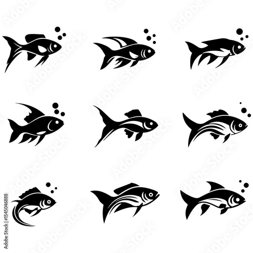 A collection of professional fish silhouettes for modern aquaculture, fishery branding, and corporate seafood logo design elements