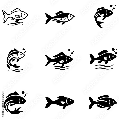A curated collection of unique fish silhouettes, presenting a wonderfully varied set of aquatic life vector forms