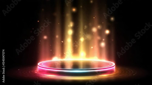 Wallpaper Mural Abstract Neon Glowing Podiums with Glitter Particle Effects on Black Background Torontodigital.ca