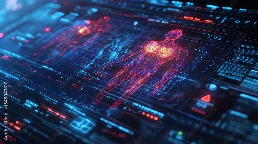 Futuristic Digital Human Anatomy Display with Heart and Lungs Visual Futuristic Digital Human Anatomy Display with Heart and Lungs Visual
