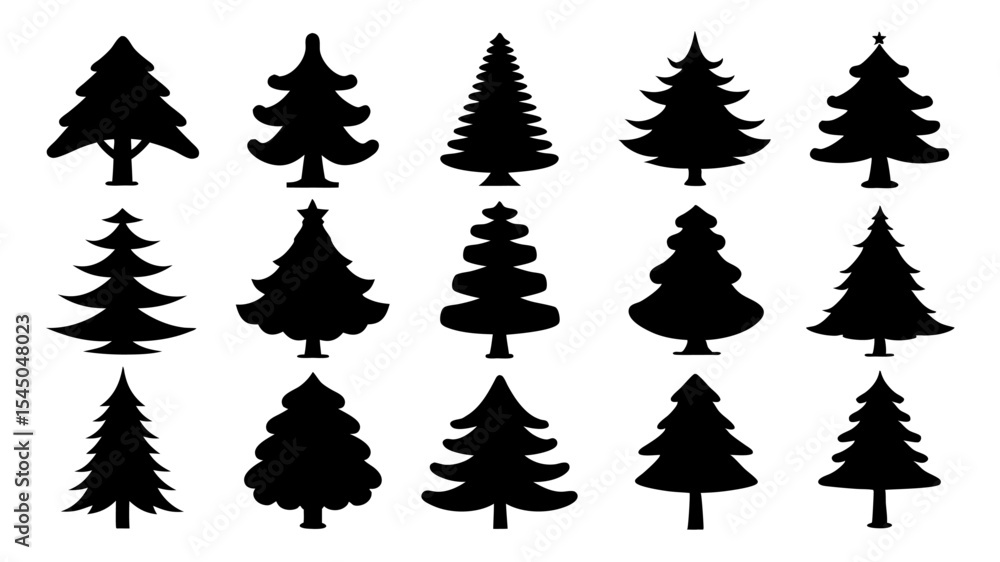 Obraz premium set of xmas tree silhouette vector on tranparent background