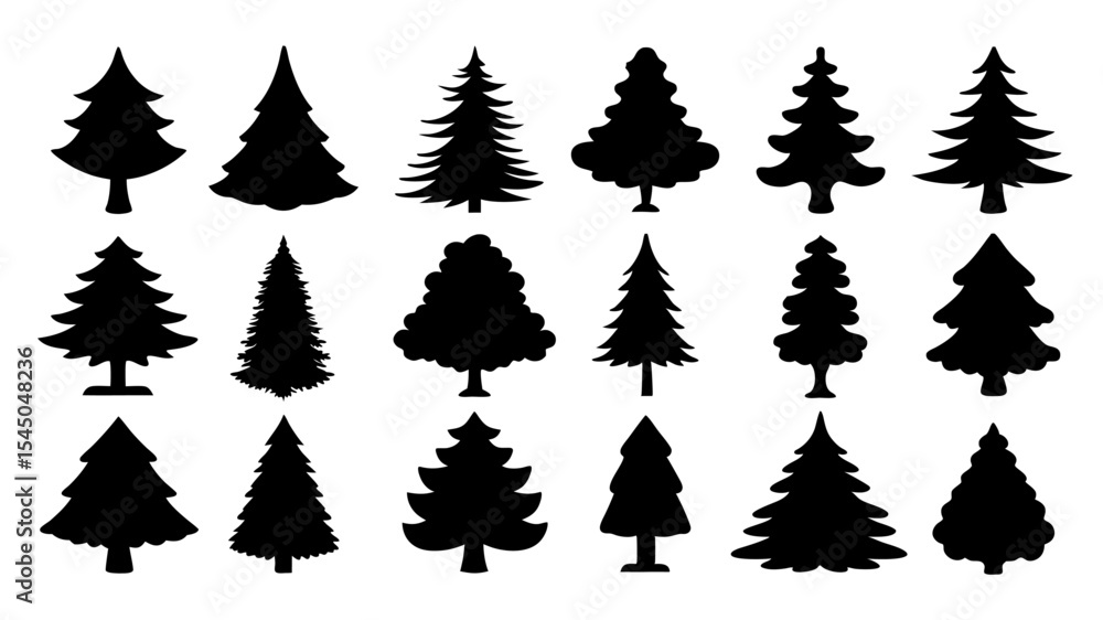 Obraz premium set of xmas tree silhouette vector on tranparent background