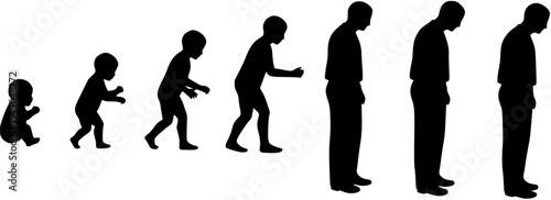 Life cycle of a man growing from birth to death life stages silhouette. Life cycles of man aging from a little baby to old senior man vector silhouette.