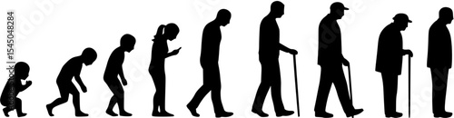Life cycle of a man growing from birth to death life stages silhouette. Life cycles of man aging from a little baby to old senior man vector silhouette.