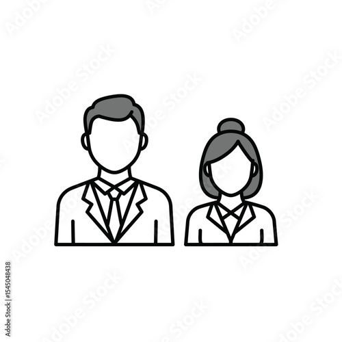 Company staff linear icon. Man and woman in uniform. Official business representatives. Thin line customizable illustration. Contour symbol. Vector isolated outline drawing. Editable stroke