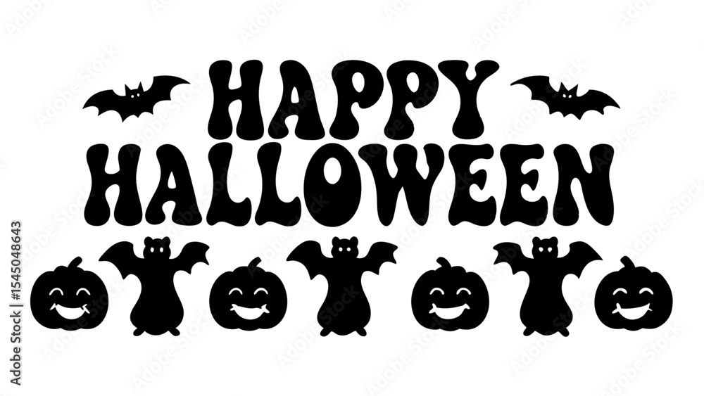 Obraz premium Happy Halloween typography with flying bats vector.