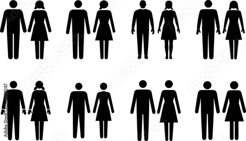 Set of male and female restroom symbol icon silhouette vector