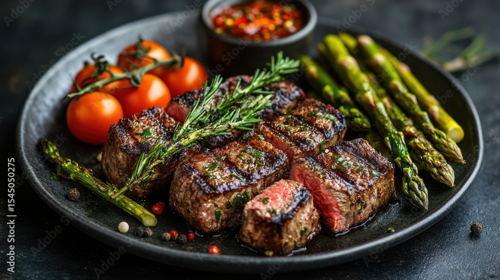 Grilled Steak with Asparagus and Tomato Grilled Steak with Asparagus and Tomato