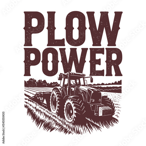 Retro farm-style “Plow Power” design with tractor vector  vintage t shirt design