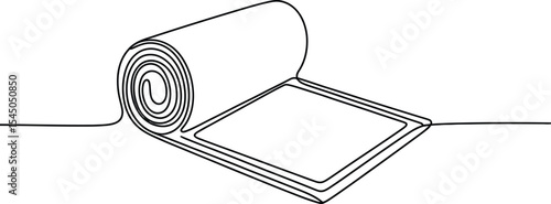 Continuous line drawing of yoga mat. Vector illustration isolated on white background.