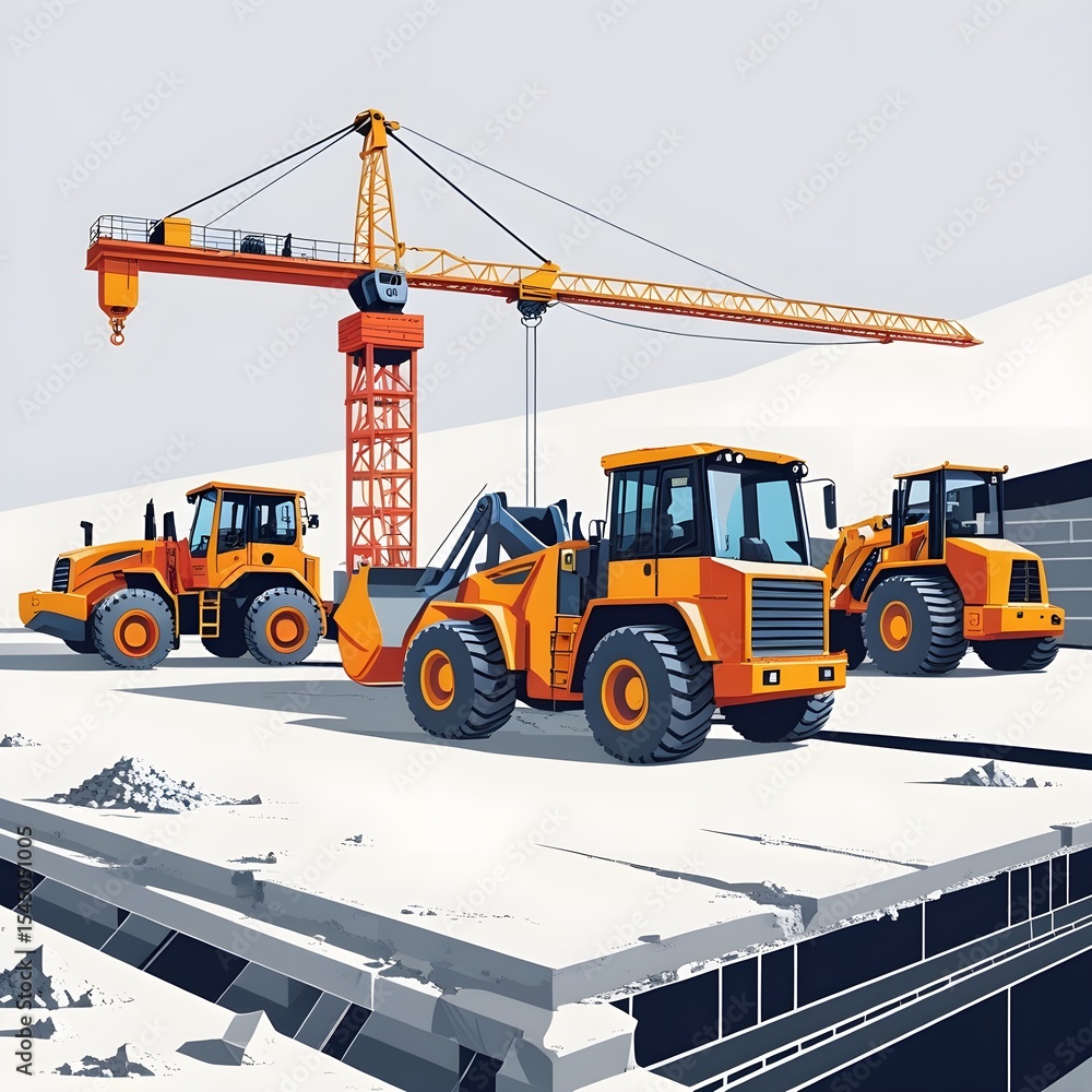 Fototapeta premium Concrete Slab and Crawler Tractor Construction Artwork