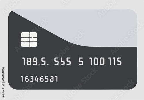 A dark gray payment or credit card with a white diagonal stripe and chip icon features abstract numerical sequences on a light gray background.