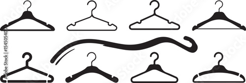 Collection of black clothes hangers various styles