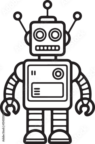 Retro robot illustration black and white design