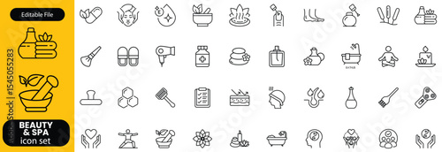 Wellness and Spa Line Editable Icons set. Vector illustration in modern thin line style of components of a healthy lifestyle, face and body care, recreation. Pictograms and infographics	
