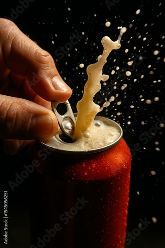 Opening Soda Can with Splash and Spray