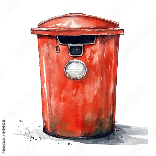 watercolor vector of Industrial Trash Bin, isolated on a white background.
