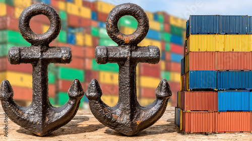 Stacked steel beams in close-up view representing trade barriers and economic protectionism, industrial strength and construction material concepts.