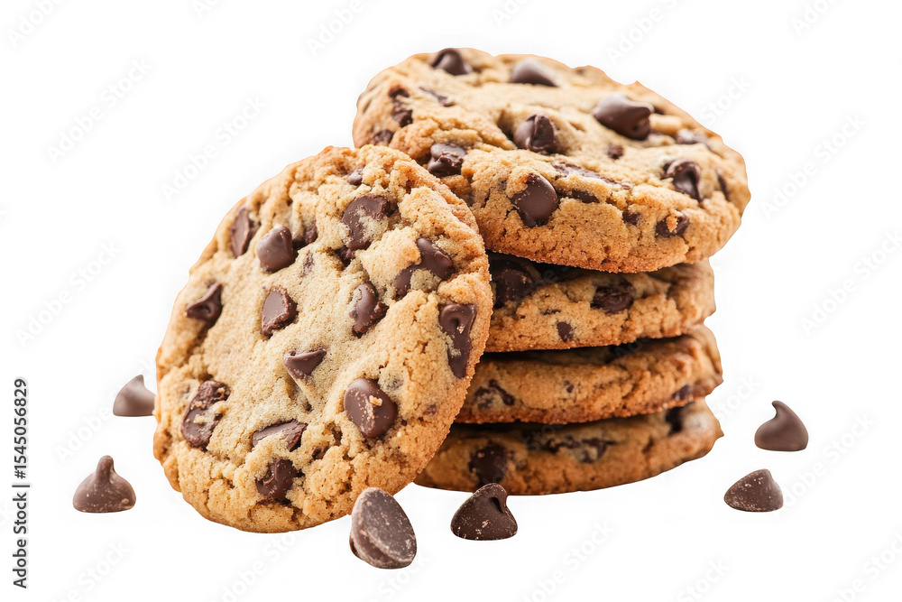 Delicious chocolate chip cookies stack, freshly baked homemade, perfect for dessert, bakery style, isolated on transparent background Delicious chocolate chip cookies stack, freshly baked homemade, perfect for dessert, bakery style, isolated on transparent background