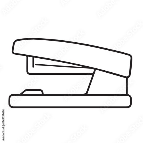 A simple black outline vector icon of a stapler, showing its sleek, functional form, is centered on a white background.