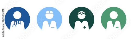 Doctor, Nurse, Surgeon and Pharmacist icon set illustration vector. Doctor, Nurse, Surgeon and Pharmacist inside circle sign and symbol.