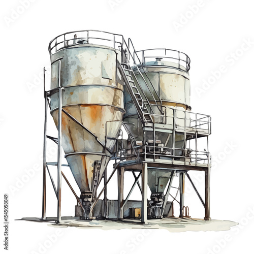 Industrial Mixers, watercolor illustration vector, isolated on a white background.