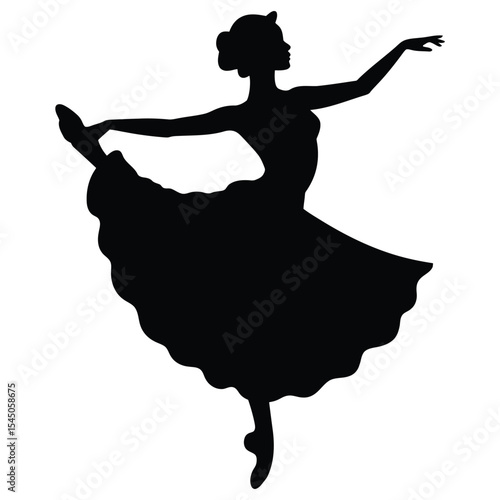 woman in Échappé feet moving apart dance pose, A striking silhouette of a ballerina in a dynamic mid-air pose.
