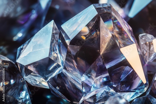 Close-Up of Crystalline Structures Showcasing Intricate Geometric Shapes and Light Effects.