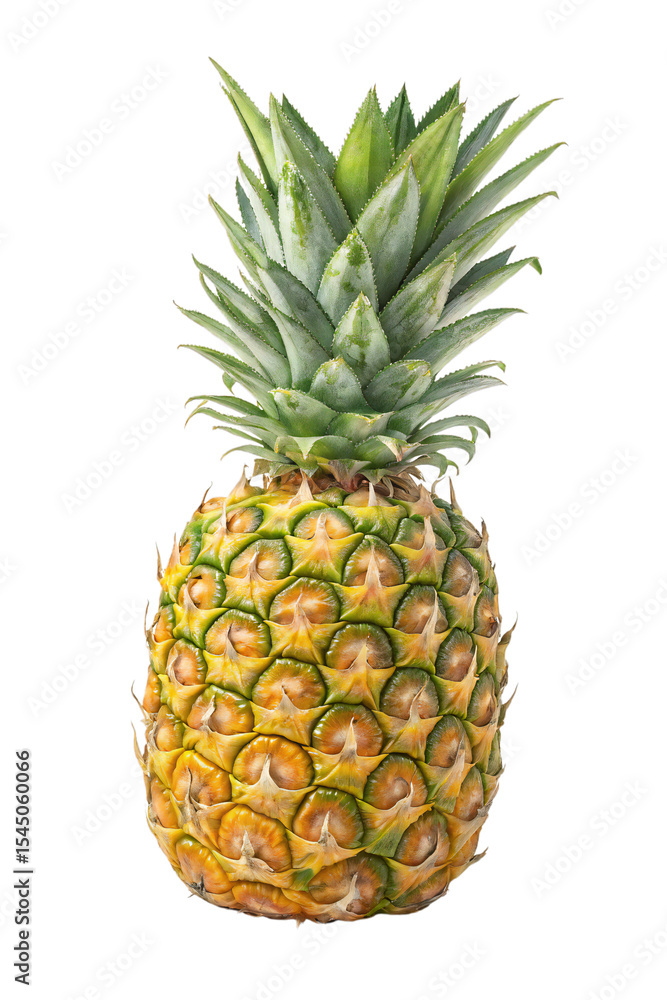 Whole ripe pineapple standing upright isolated on transparent background, tropical fruit with spiky crown and textured skin, high resolution for food, health, and design use Whole ripe pineapple standing upright isolated on transparent background, tropical fruit with spiky crown and textured skin, high resolution for food, health, and design use