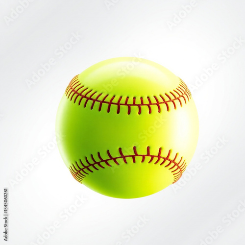 A close up view of a bright yellow softball with red stitching against a white background studio shot created with generated ai