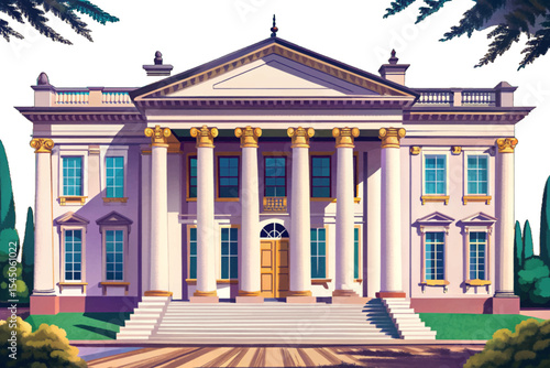 neo classical building with grand pillars and symmetrical architecture vector perfect for history themes, academic institutions, or government landmarks