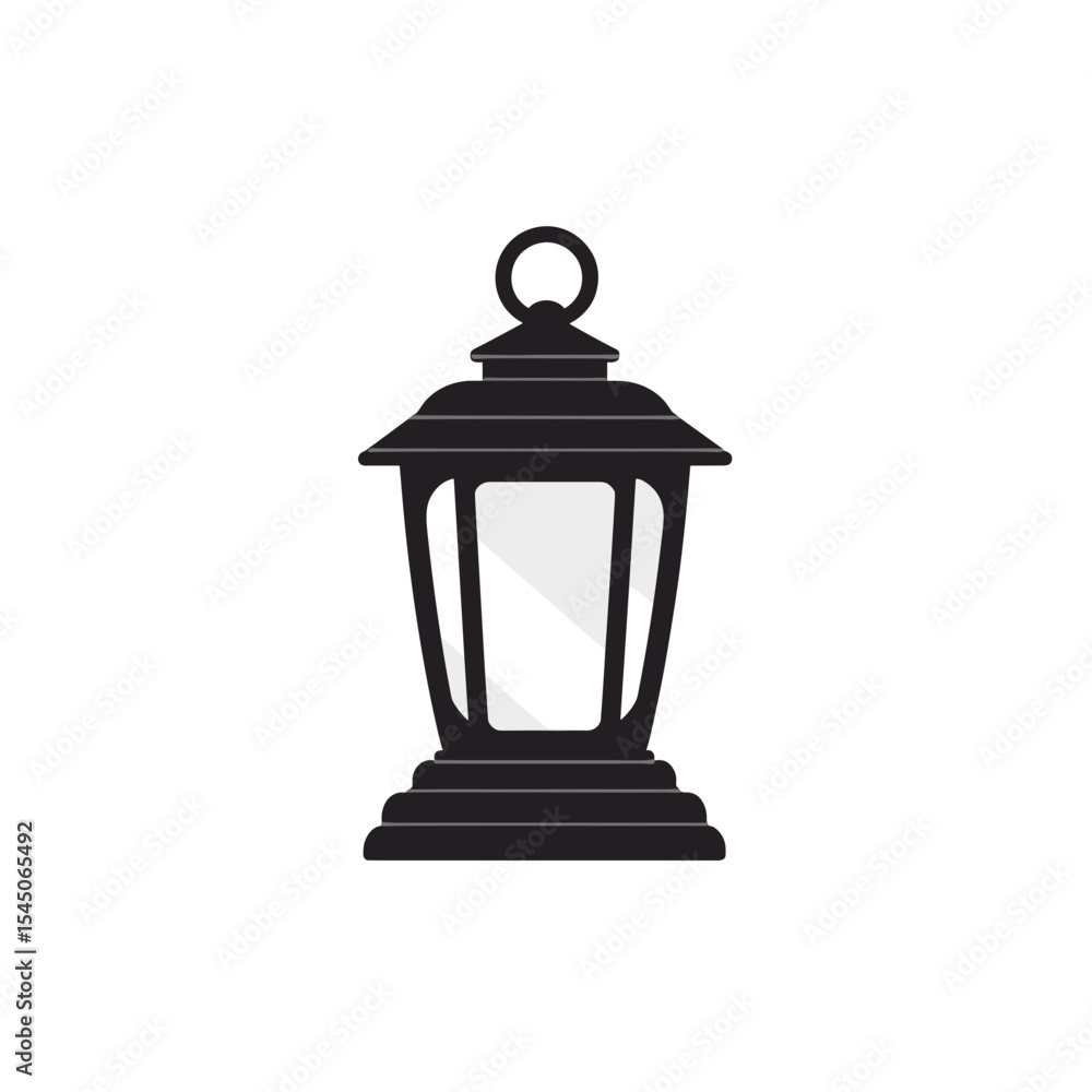 Fototapeta premium A black stylized lantern on a white backdrop is presented, suggesting concepts of light, guidance, and classic design, as a decorative element with copy space.