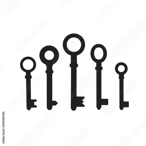 Five classic black keys in a simple row are shown as a security or access symbol, and there is room for text.