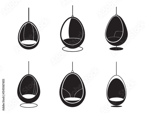 hanging egg chair icon silhouette vector illustration