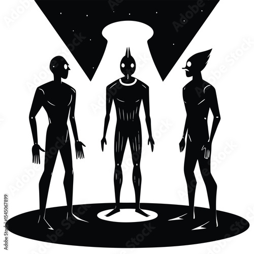 a minimalist silhouetted scene of three abstract