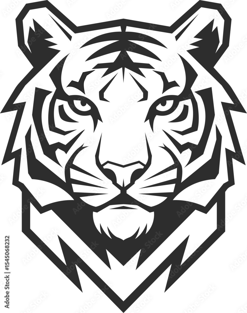 Tiger logo in the form of a silhouette in black, an icon of a tiger head with a sharp neck and a brave look. Tiger logo in the form of a silhouette in black, an icon of a tiger head with a sharp neck and a brave look.