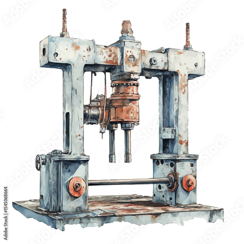 Hydraulic Presses, watercolor drawing vector, isolated on a white background.