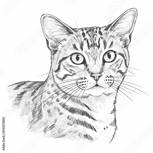 Bay Cat – Catopuma badia.  Adorable tabby cat sketch portrays a charming feline face vividly. Wildlife illustration concept