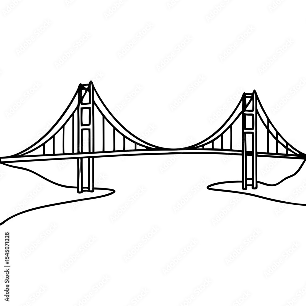 Fototapeta premium Suspension bridge with strong cables and tall towers. Bridge design features elegant lines and structural details.