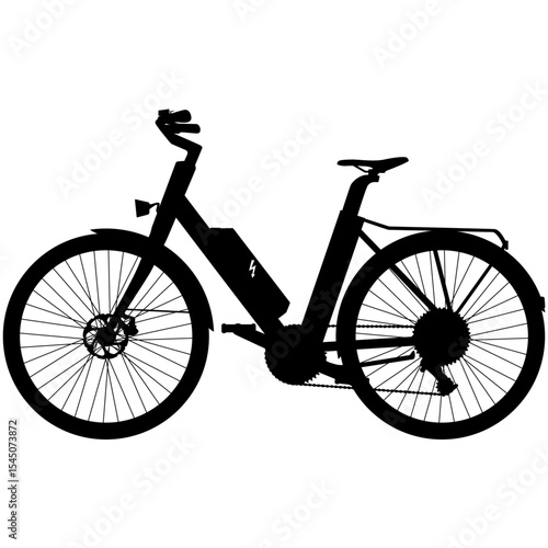 Touring Hybrid Trekking bike, E-city bike for Women and men, unisex. Electric Trekking low step through bike realistic silhouette
