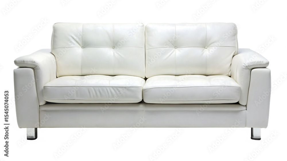 Off White Leather Two Seater Sofa Upholstered Furniture Modern Style Button Tufted Cushions Metal Legs A I isolated on a transparent background Off White Leather Two Seater Sofa Upholstered Furniture Modern Style Button Tufted Cushions Metal Legs A I isolated on a transparent background