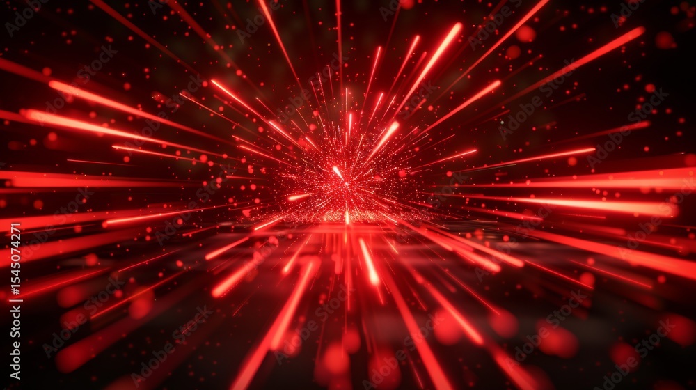 Naklejka premium Dynamic burst of red light rays in space.