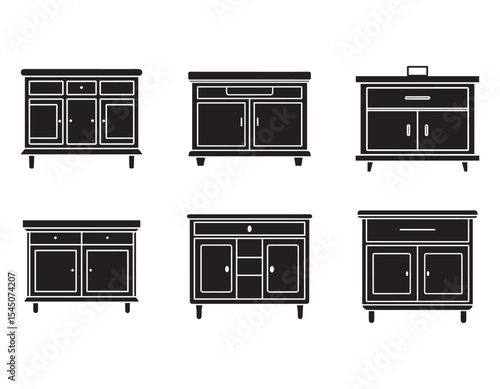 set of kitchen sideboard icon silhouette vector illustration