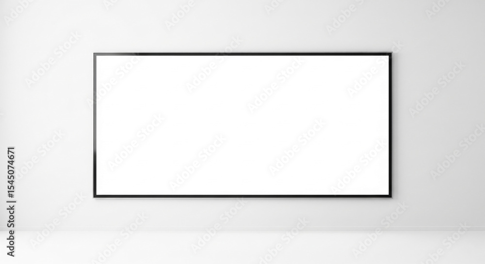 Blank rectangular frame on white wall, showcasing ample free space for text or image, ideal for advertisement or display, simple and modern design Blank rectangular frame on white wall, showcasing ample free space for text or image, ideal for advertisement or display, simple and modern design