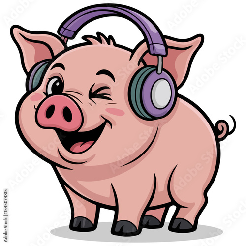 A cute, smiling cartoon pig illustration with a happy, funny character