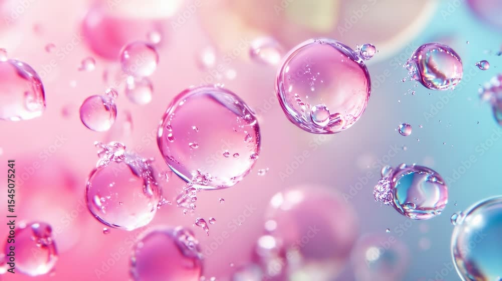 Mesmerizing macro journey of pink and translucent bubbles floating amidst a dreamy pastel background, showcasing a delicate balance of color, light, and fluidity. Mesmerizing macro journey of pink and translucent bubbles floating amidst a dreamy pastel background, showcasing a delicate balance of color, light, and fluidity.