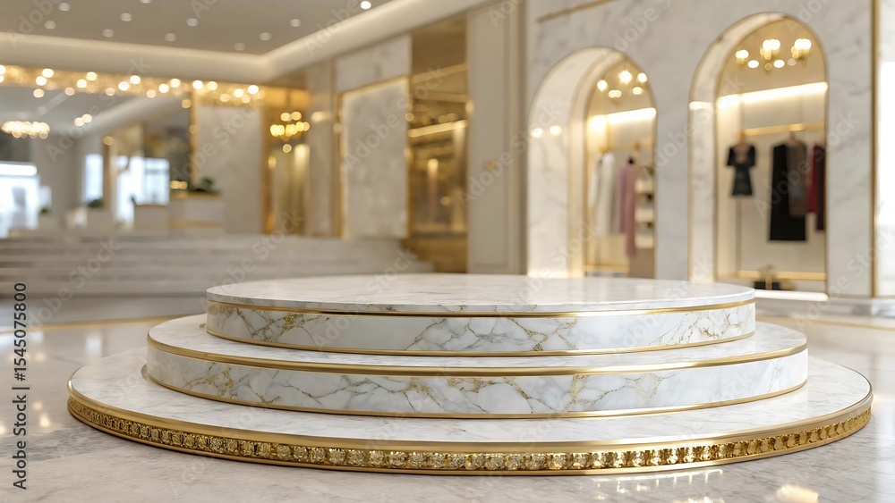 Obraz premium Elegant three tiered marble display stand in luxurious boutique setting