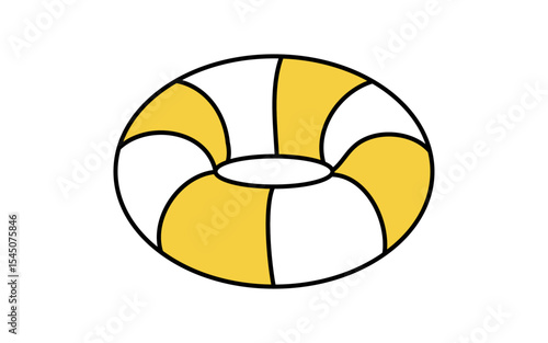 Isometric line art illustration of a swimming float ring for summer, simple beach icon design