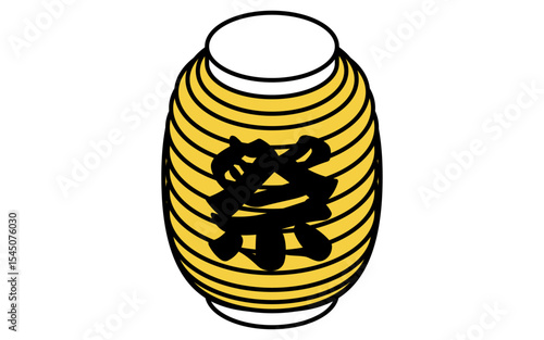 Isometric line art illustration of a Japanese lantern with festival kanji, simple summer icon